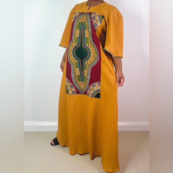 Handmade Burnt Orange Dashiki Detail Maxi Dress - Picture 2 of 10